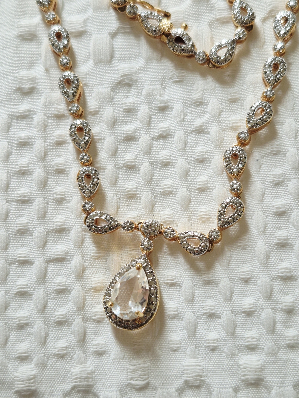 Vintage Gold Vermeil Teardrop Crystal Necklace - Picture 6 of 9